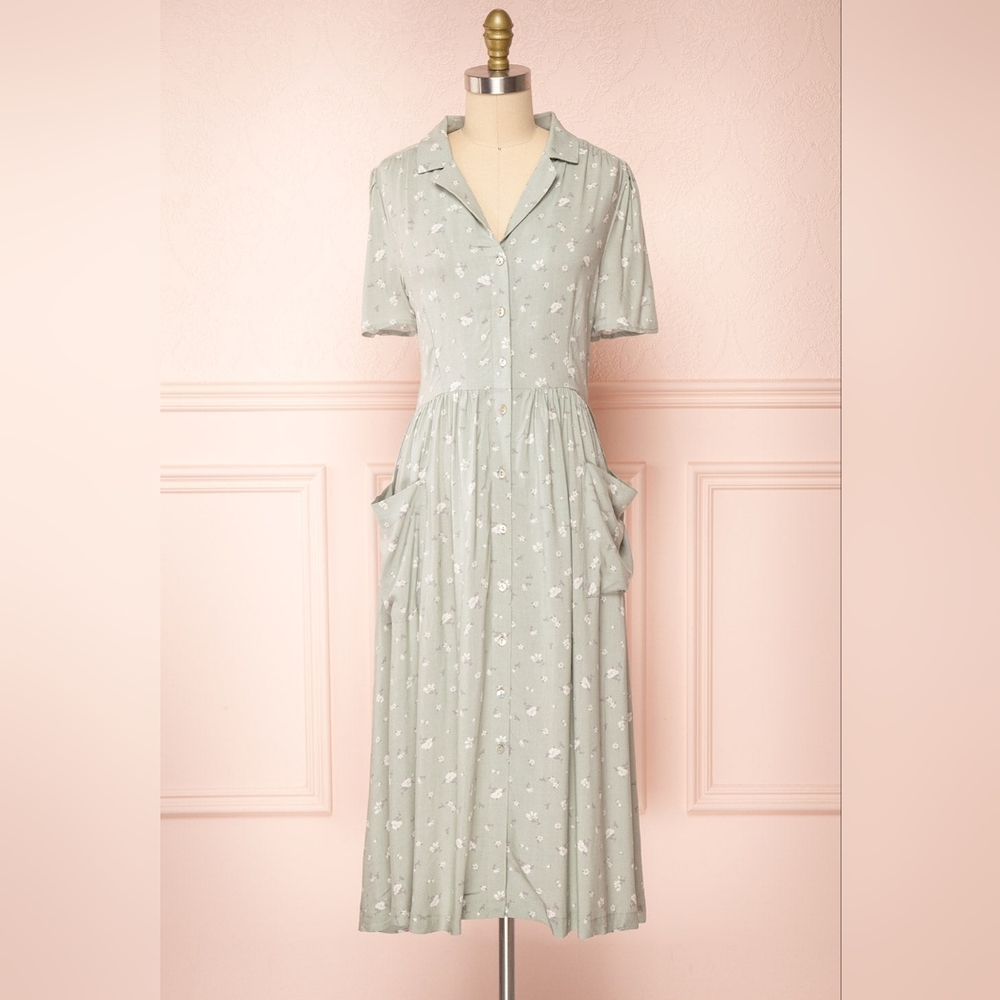 Calista Vintage Look Sage Floral Dress (Neuflora Churchill Dress)